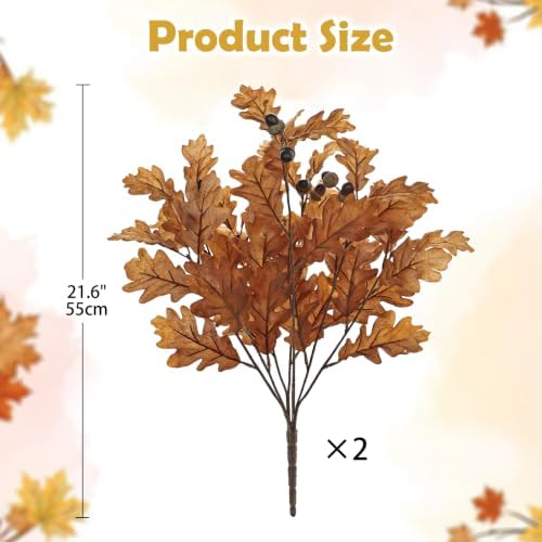 21.6" Faux Oak Leaf Branches with Acorns, 2Pcs Fall Stems for Vase, Brown
