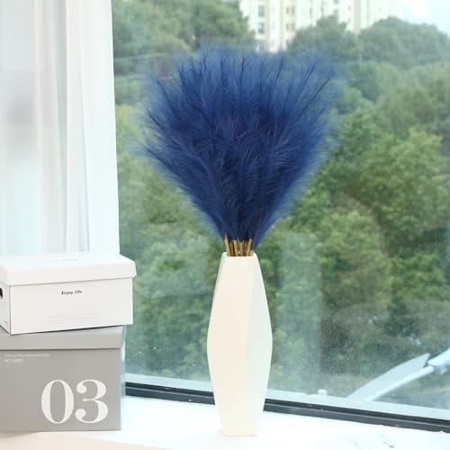 Wertuirk 9 Stems Blue Pampas Grass - 38 Inch Tall Faux Pompous Grass Decor