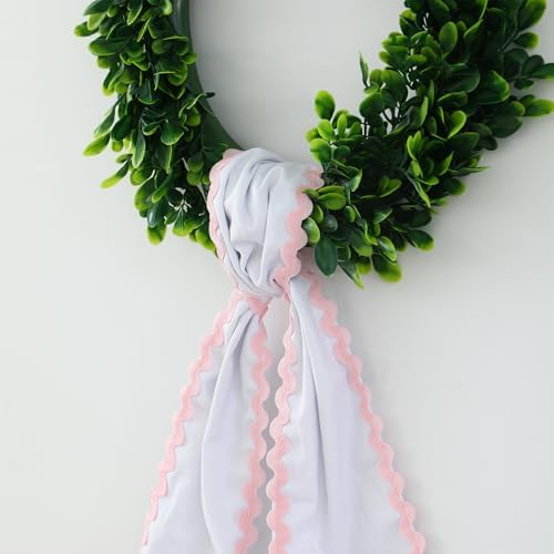 DYSHAYEN Wreath Sash for Front Door, White with Pink Trim