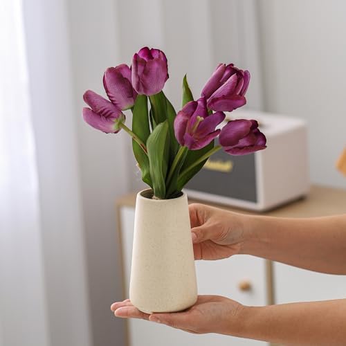 Simple Boho Ceramic Flower Vase for Home Decor (Beige,Small)