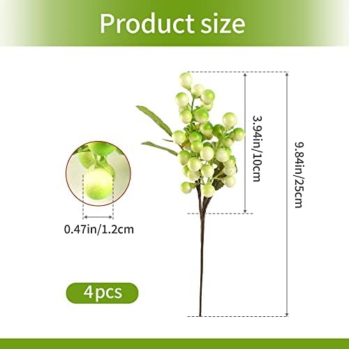 Artificial Berries, 4pcs Artificial White Green Berry Lifelike Fruits Fake Berries for Bridal Bouquet Christmas Home Kitchen Decoration
