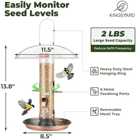 Kingsyard 6-Port Tube Bird Feeder for Outdoors Hanging