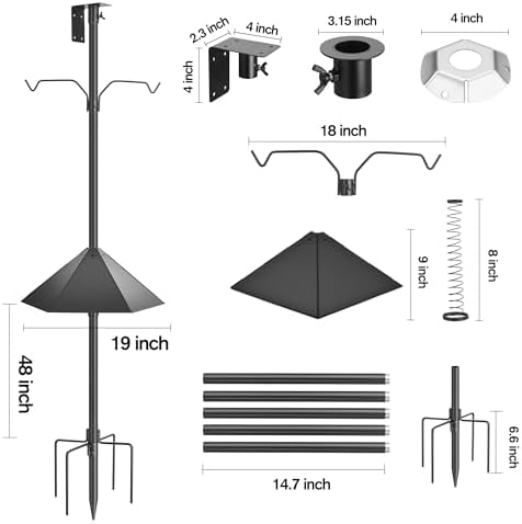 95 Inch Bird Feeder Pole Kit, Squirrel Baffle, 5-Prong Base