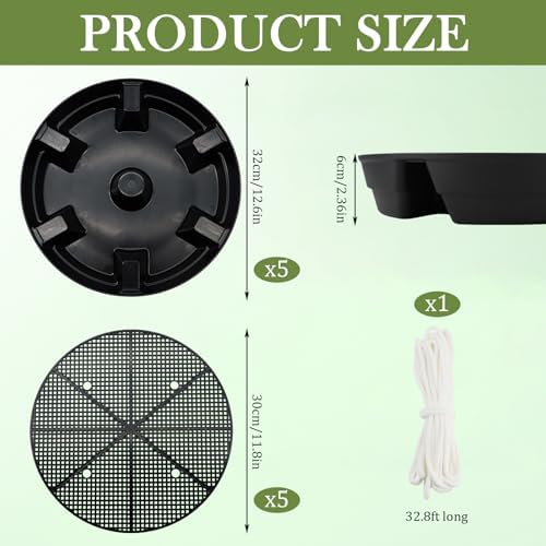 5-Pack 12" Self Watering Pots for Indoor Plants, Plastic Plant Saucer, Bottom Plant Water Catcher Tray, Indoor/Outdoor Greenhouse Garden Auto-Irrigation System for 5 Gallon Fabric Grow Bag