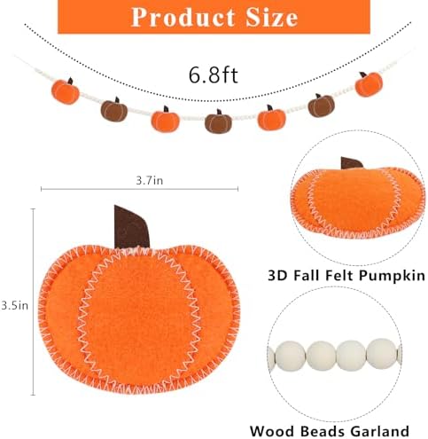DAZONGE Fall Decor Felt Pumpkin Beads Garland for Fall Home Decorations