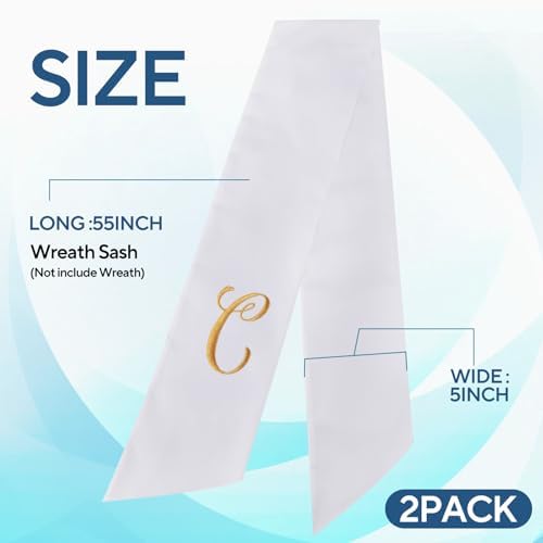 2 Pack Wreath Sash for Front Door Monogrammed Embroidery Wreath Sash for Boxwood Front Door Porch Wreath Garland Decor(Letter C)