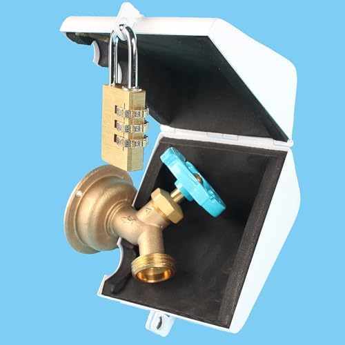 Outdoor Faucet Iock System - Insulated Faucet Iock and Garden Hose Bib Iock Cover, Made of Steel- Prevents Water Theft and Stops Unauthorized Use, Easy to Install White