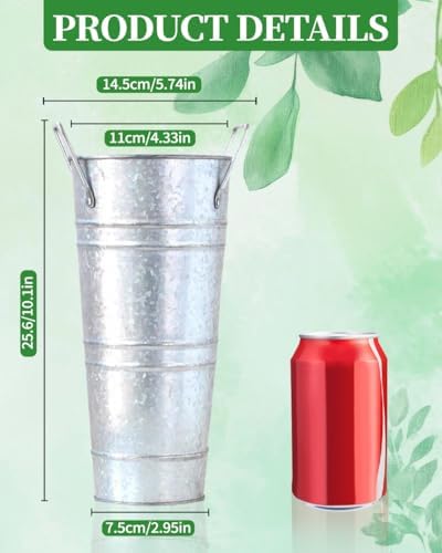 10 Inch Galvanized Flower Buckets, 8 PCS Galvanized Metal Vases for Flowers