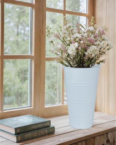 12 Inch Galvanized Metal Vase, 6 Pack Tall Flower Buckets with Handles