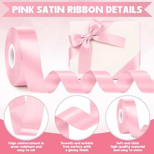 1 in 30 Yards Pink Satin Ribbon for Flower Bouquet Baby Shower Mother's Day