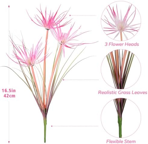 12Pcs Artificial Grass Plant, 16.5" Fake Tall Grass Pink White Flower
