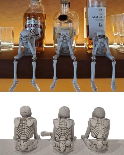 Halloween Mantel Decor, See Speak Hear No Evil Skeletons Resin Statues