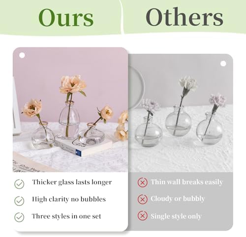 Bud Vases 3Pcs/Set Small Vases Handmade Cute Gold Rim Small Vases for Flowers Centerpieces Glass Vases Mini Vase Home Decor Centerpieces, Events Table Decor