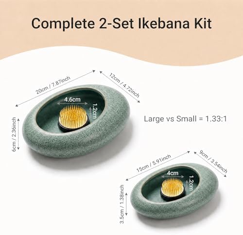 2 Pack Ikebana Vases with Kenzan Frogs, Ceramic Flower Vase
