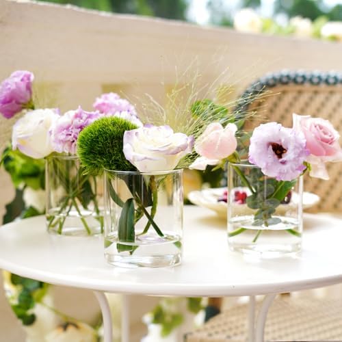12pcs Glass Cylinder Vases for Centerpieces - 4 inch Clear Glass Flowers Vases Bulk, Hurricane Candle Holders Floating Candle Vases for Table Centerpiece Formal Dinners Home Decor