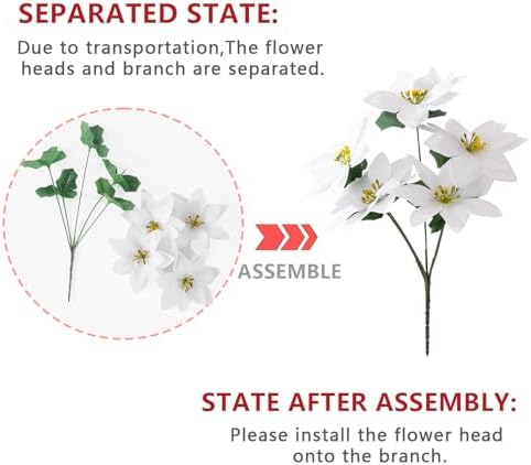 Poinsettias Artificial Christmas Flowers 6 Pack White 5 Heads Poinsettia Flowers Artificial Faux Winter Flowers Holiday Indoor Outdoor Xmas Tree Ornament Porch Home Garden Decoration