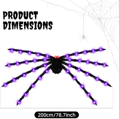 Thuodo 6.6 FT Giant Halloween Light Up Spider, Purple Glowing Hairy Spider