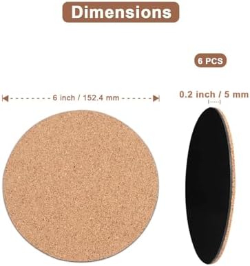6 Inch Cork Plant Coasters, 6 Pack Round Plant Mats for Indoor Flower Pots