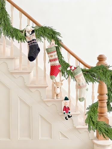 Lvydec Christmas Norfolk Pine Garlands, Real Touch Artificial Pine Garlands Greenery Faux Cedar Garland for Mantle Table Holiday Fireplace Winter Decor (Light Green, 6ft)