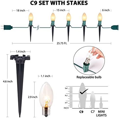 Christmas Pathway String Lights Outdoor,2Pack Total 51.4FT C9 Pathway Light