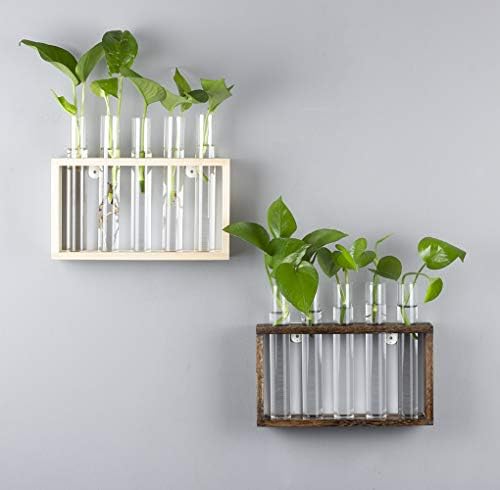 5 Tube Wooden Plant Propagation Station, Tabletop Glass Terrarium Holder for Cuttings Hydroponics, Home Office Desk Decor Gift for Women Mom Plant Lovers, Brown