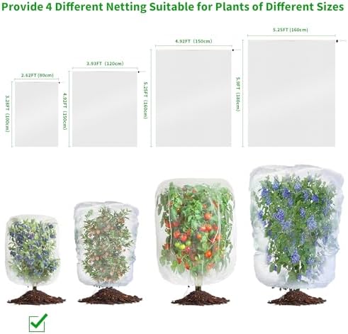 afzdby Garden Mesh Netting with Drawstring,Plants Cover Protection from Anti Birds,Bugs,Cicadas,and Insects-Pest Barrier Bag for Blueberry Bushes,Citrus,Tomatoes,Vegetables,Fruit Tree and Orange