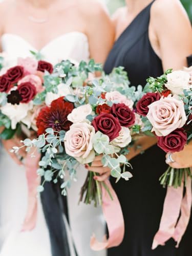 MACTING 30PCS Red Artificial Roses with Stems, Real Touch Foam Flowers