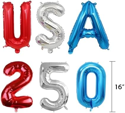 33 PCS USA 250th Anniversary Decorations Set 4th of July & Fourth of July Decor Red White Blue Paper Fans Pom Poms Balloons Banners Indoor & Outdoor American Patriotic Party Supplies