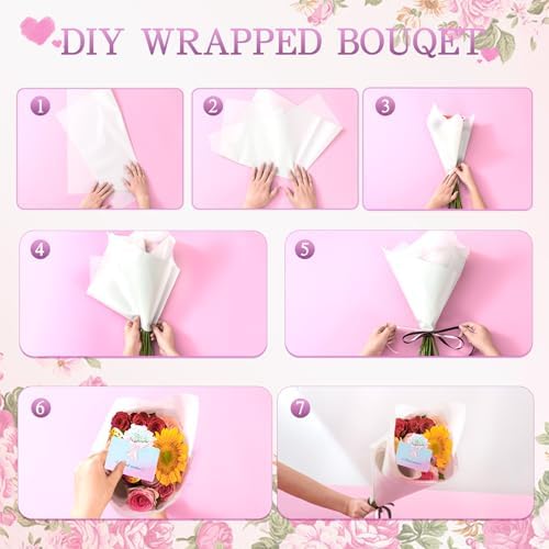 REAXYZNN 20 Sheets Flower Wrapping Paper, Waterproof Floral Bouquet Wrapping Paper with Cards for DIY Craft, Florist Packaging Supplies for Birthday, Wedding, Valentine's Day Gift (Light purple)