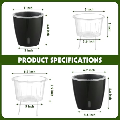 Self Watering Pots for Indoor Plants, 12-Pack 5'' Self Watering Planter with Drainage Holes, Small African Violet Pots with Water Indicator, Clear Wick Pot, White/Black/Blue/Rose Gold