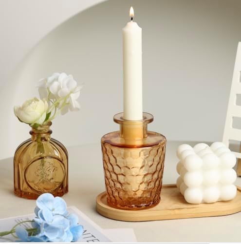 5pcs Amber Glass Bud Vase Set, Gold Small Flower Vases for Centerpieces