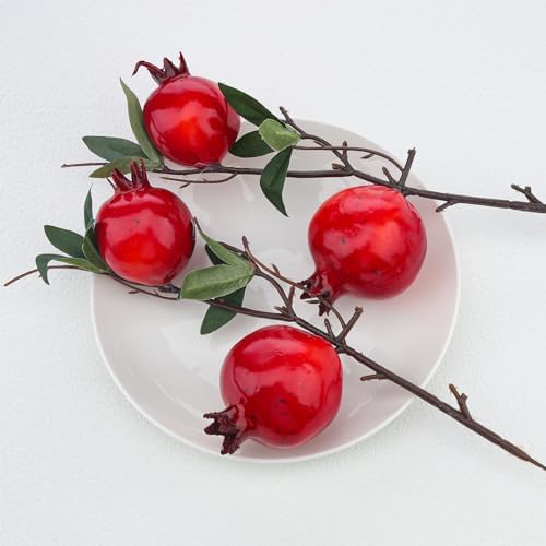 3pcs Large Artificial Pomegranate Branches Christmas Red Berry Stem