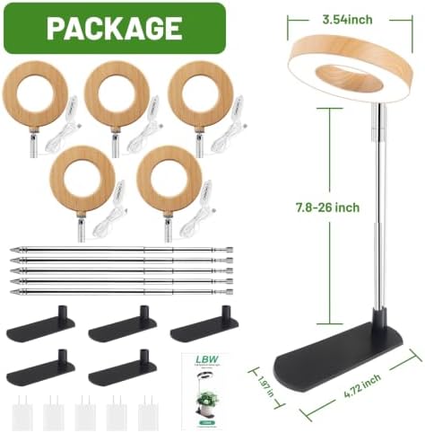 LBW Grow Lights for Indoor Plants, Full Spectrum Halo Grow Light with Base