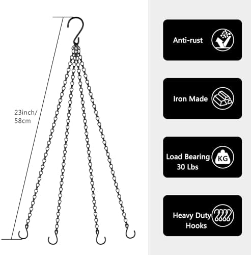 garini 3 Pack, 23 Inch Hanging Baskets Chain, Hanging Chains with Hooks Flower Pot Chain Replacement Plant Hangers for Planters, Bird Feeders and Lanterns(Black)…