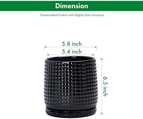 D'vine Dev Beaded Ceramic Pot with Saucer, 6 in, Glossy Black, 27-C-X-2