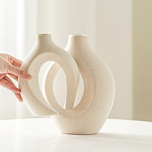 Lvases Snuggle Hollow Ceramic Vase Set of 2, Boho Tabletop Home Decor Vases