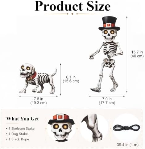Geelin 2 Pack Halloween Metal Garden Stakes, Skull Walking Dog