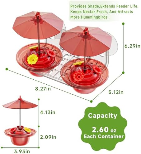 Window Hummingbird Feeder with Strong Suction Cups, Small Hummingbird Feeder for Window with Ant Moat, Bee-Proof Feeding Ports & Sun Shades, Easy to Refill and Clean for Up-Close Viewing Bird