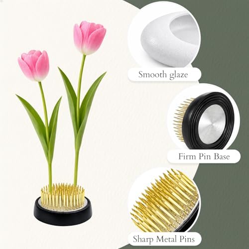 Japanese Flower Frog Vase Set, White Ceramic