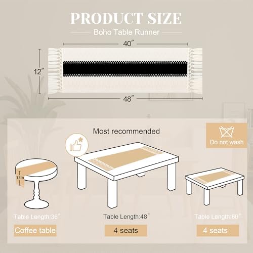 FEXIA Farmhouse Table Runner for Home Decor 12x48 Black Fall Home Decor