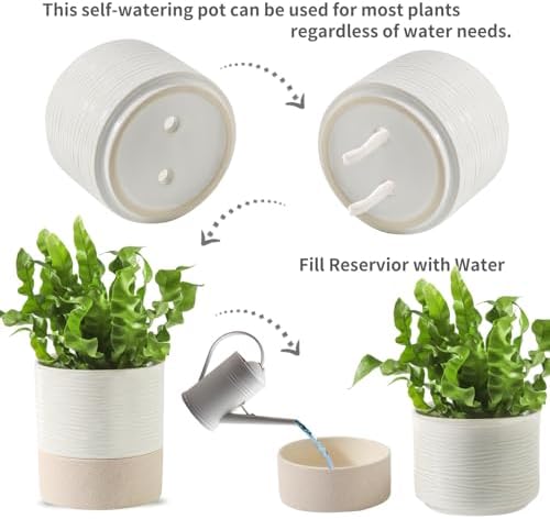 Nihow Ceramic Self Watering Plant Pot for Indoor Plants, 4.5+6 Inch