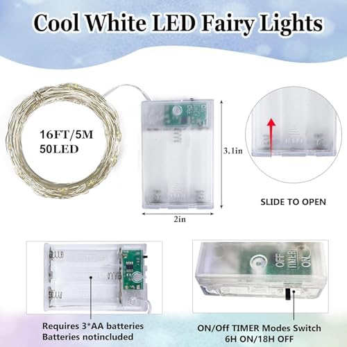 8 Pack Fairy Lights Battery Operated 16 FT 50 LED String Lights Cool White