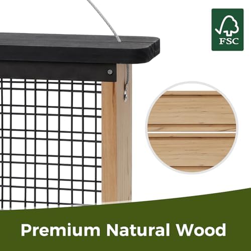 Wooden Suet Bird Feeder for Outside Hanging,Woodpecker Suet Feeder with Tail Prop
