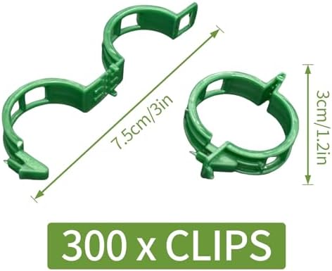 Piteno® 300Pcs Tomato Clips, Plastic Trellis Clips, Plant Support Clips, Grape Vine Tomato Vine Vegetables Plants Garden Support Clips to Grow Upright Makes Plants Healthier (Green)