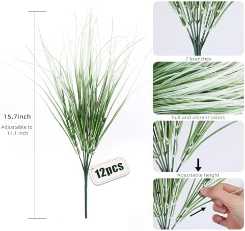 RECUTMS Artificial Grass for Outdoor Planters White Outdoor Greenery Stem