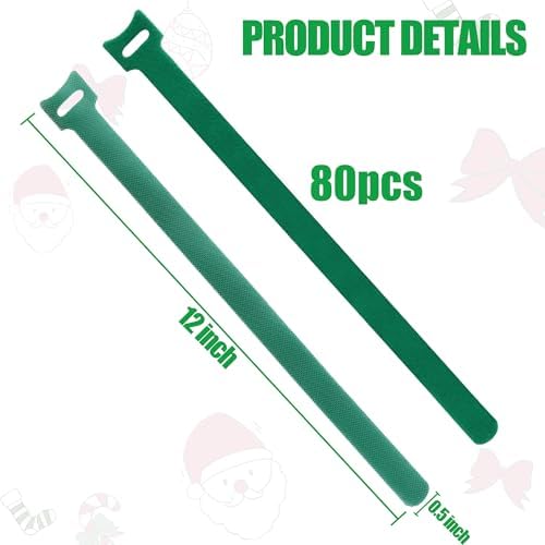 80 Pcs Christmas Garland Ties Garden Plant Cable Straps Adjustable Holiday Garland Ties Reusable Green Nylon Hook for Christmas Tree Wreath Stairways Banister Railings Decoration