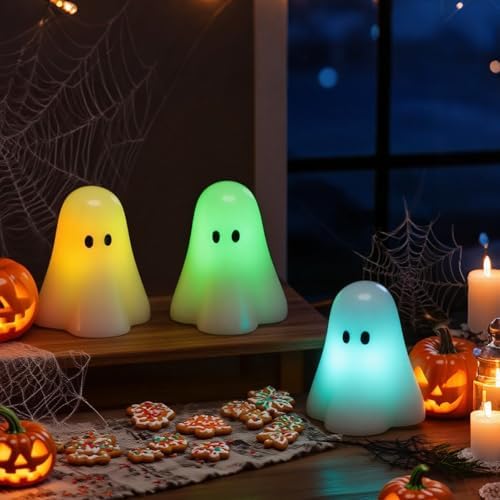 Eldnacele Halloween Ghost Figurine Flameless Candles with Remote and Timer