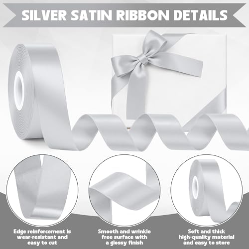 1In 30Yards Silver Satin Ribbon for Flower Bouquet Christmas Wedding Party