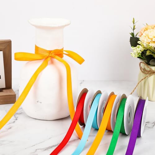 DECYOOL Rainbow Ribbon, 6 Rolls 60 Yards LGBT Grosgrain Ribbons for Craft
