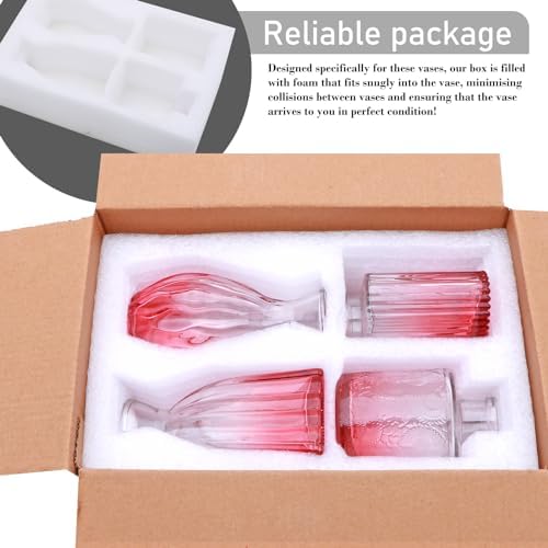 Glass Bud Vases Set of 4, Small Pink Flower Vases for Wedding Centerpieces